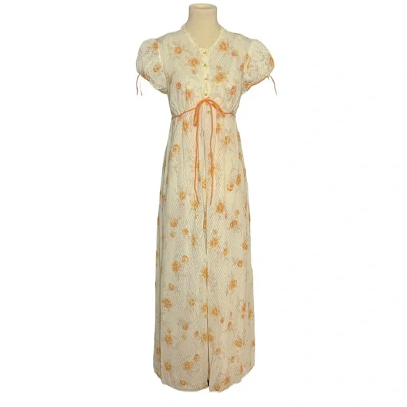 Vintage floral peignoir nightgown/robe 2 piece set, S - Picture 12 of 14